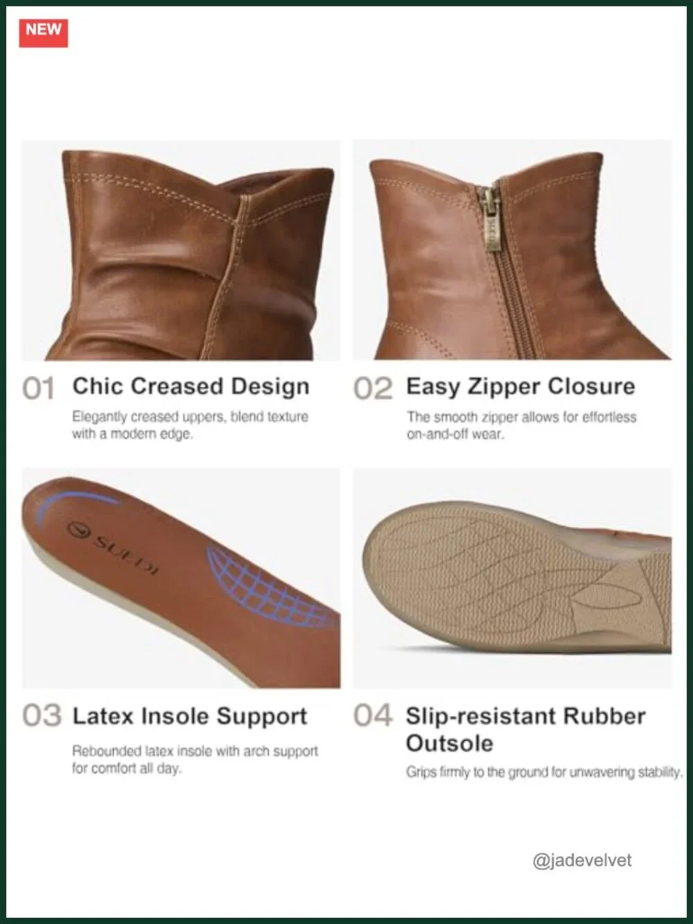 Women's Flat Ankle Boots Ruched Round Toe Side Zip Leather Insole